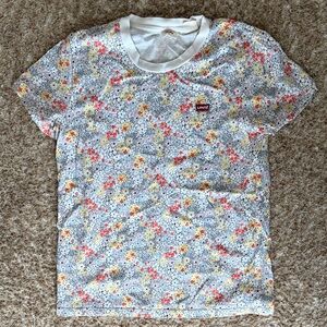 Levi's White Floral Tee with Yellow & Coral Accents